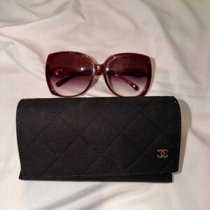 CHANEL Burgundy Sunglasses with Black Quilted Case